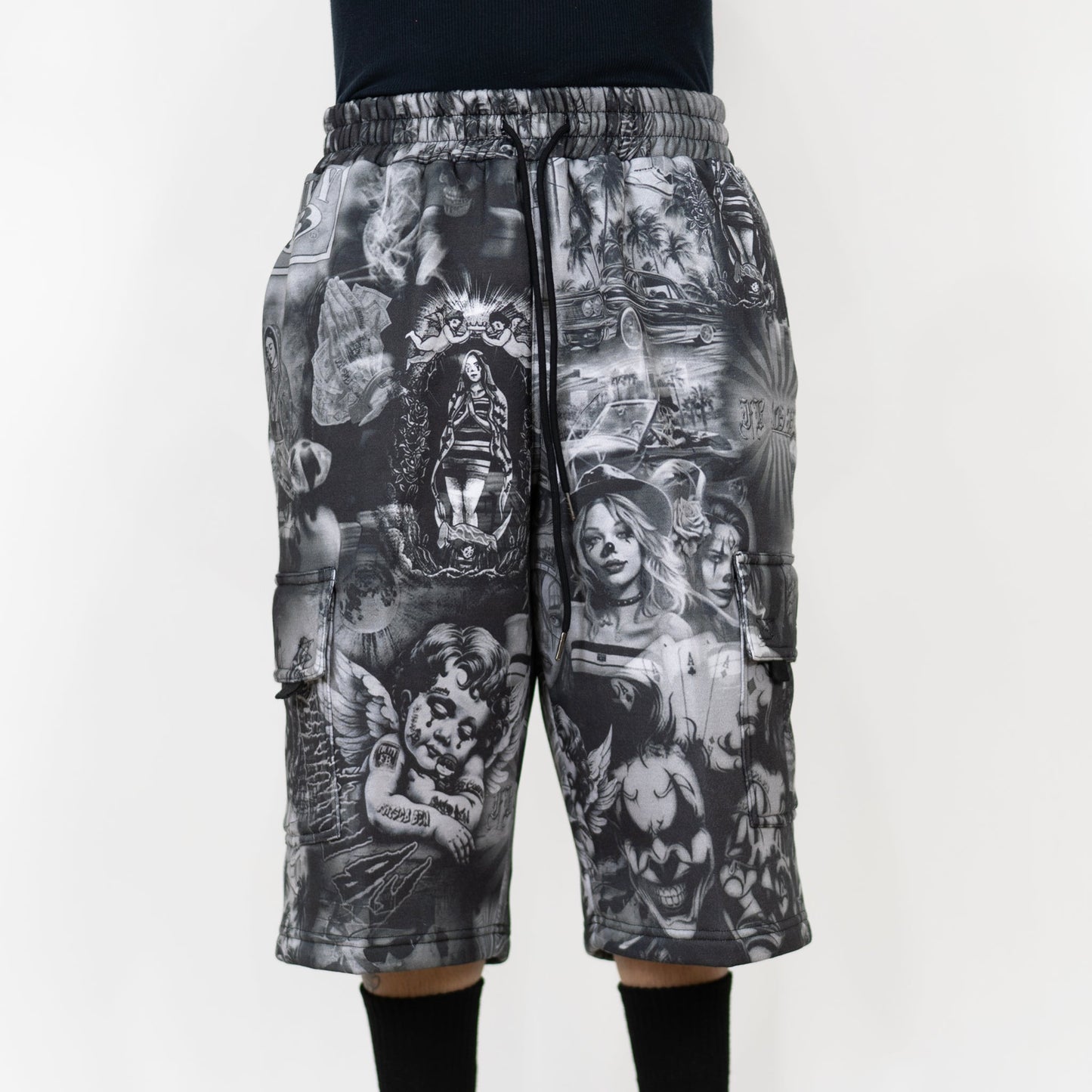 FB County Laser Print Fleece Cargo Shorts