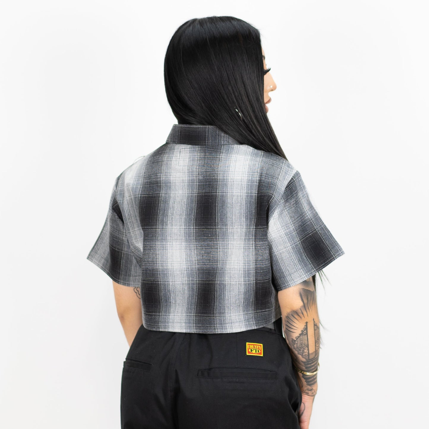 FB County Checker Zip Crop Top