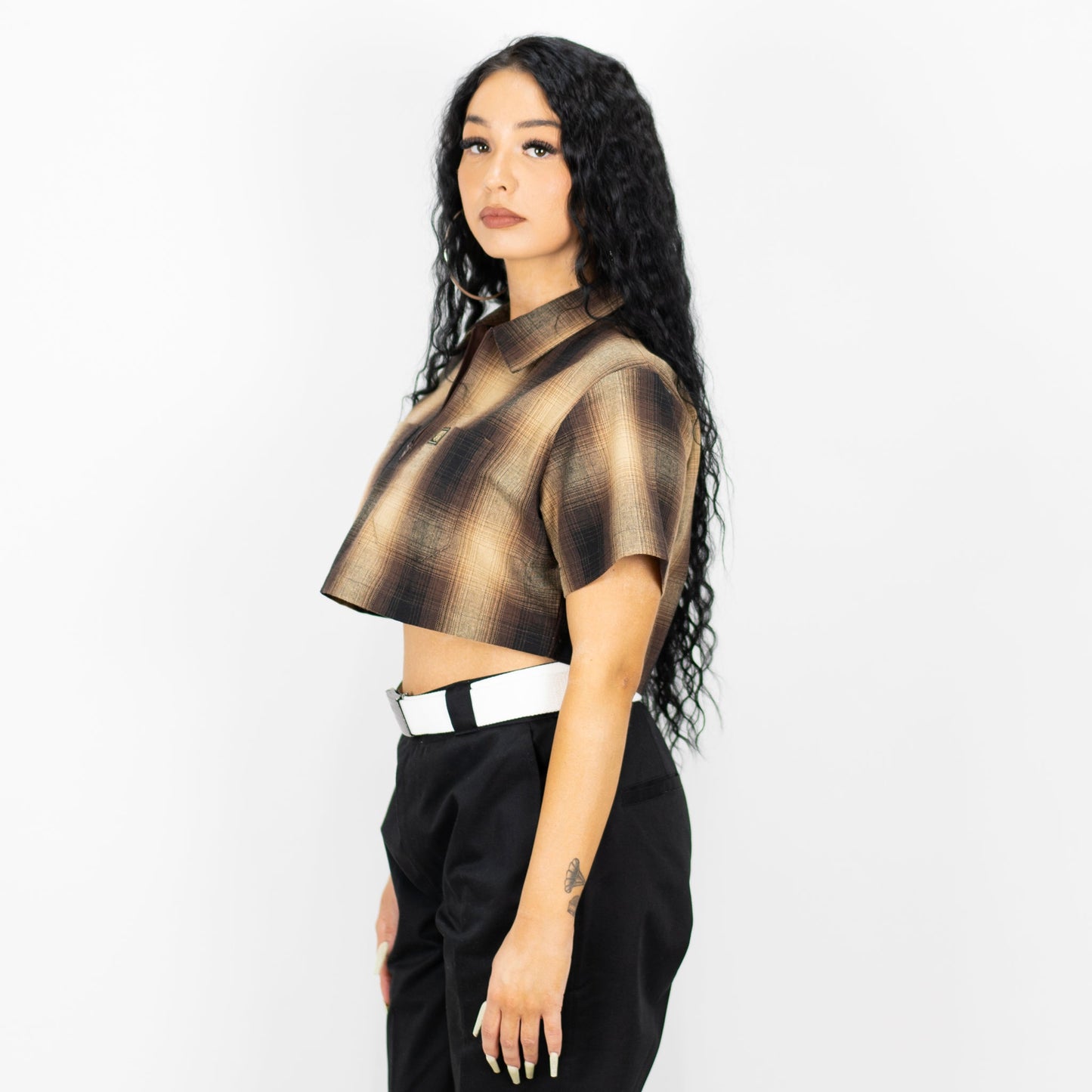 FB County Checker Zip Crop Top