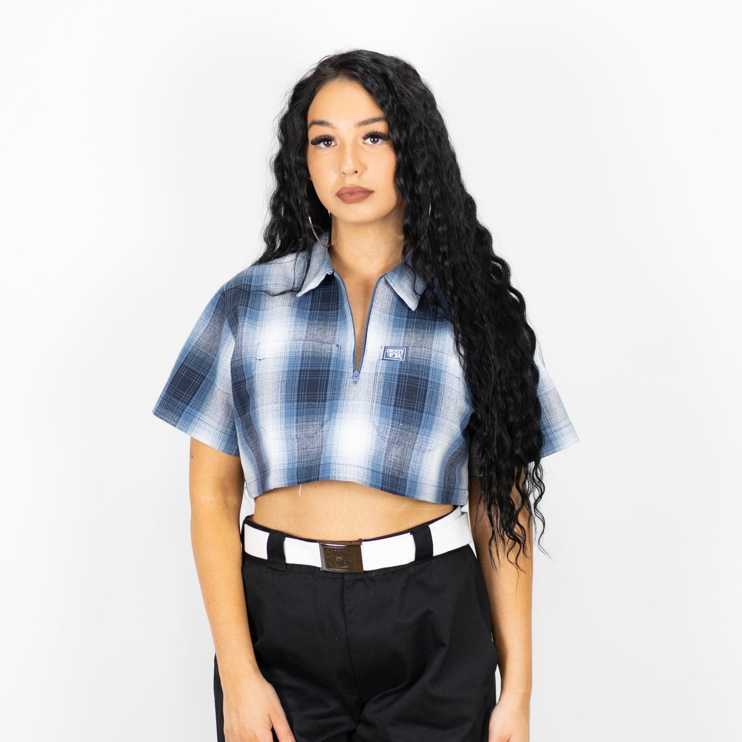 FB County Checker Zip Crop Top
