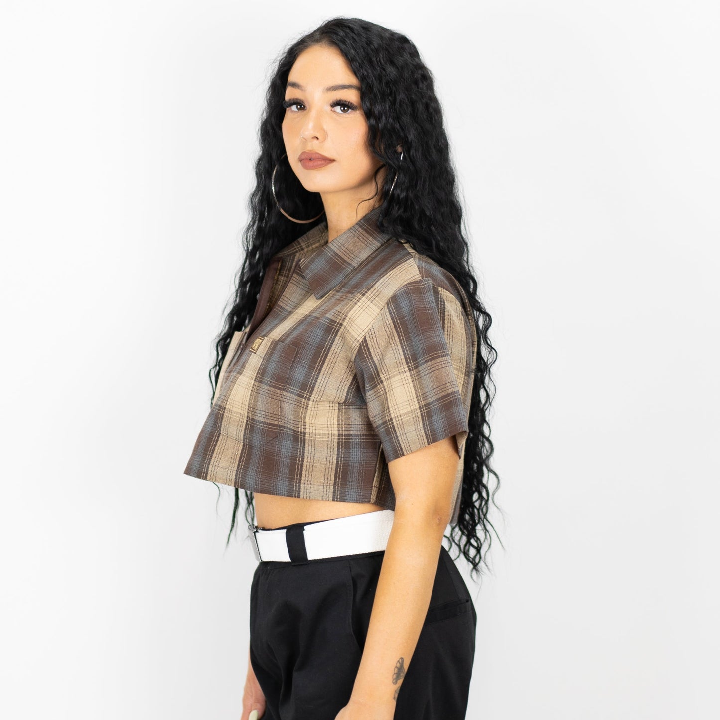 FB County Checker Zip Crop Top