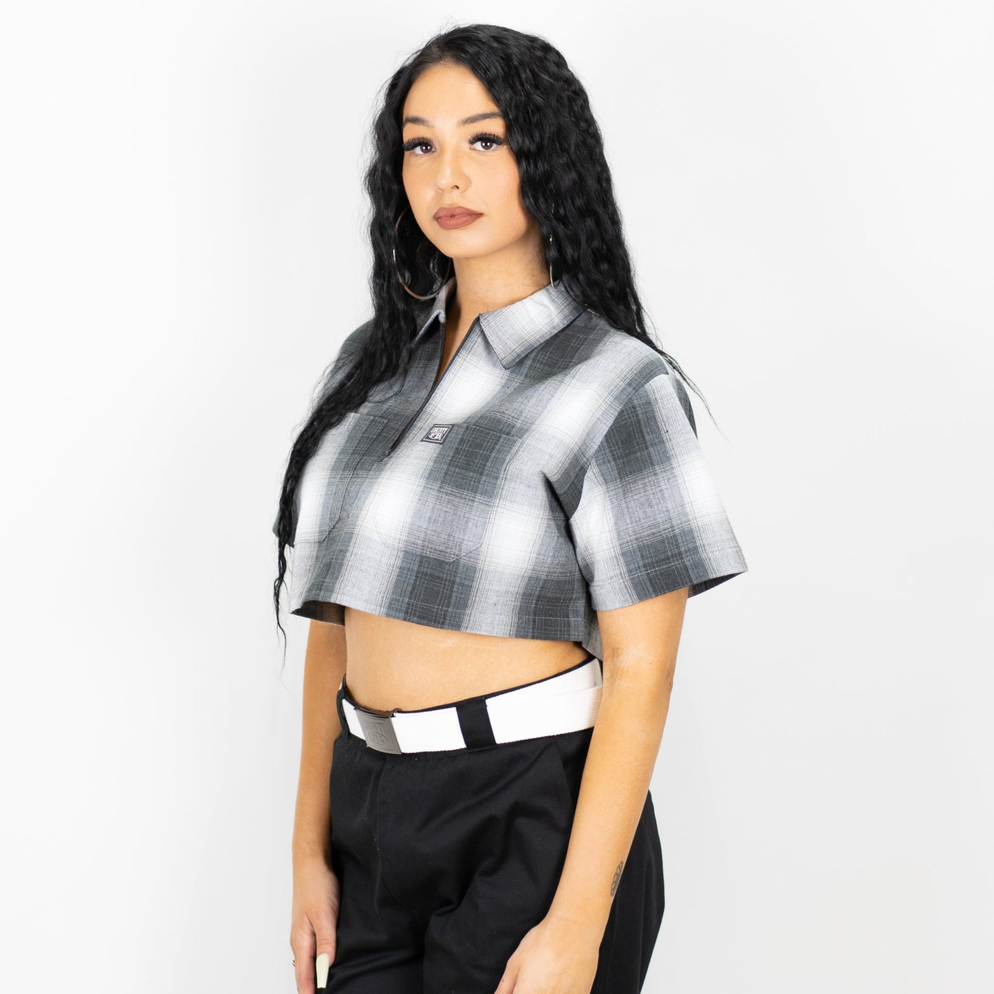 FB County Checker Zip Crop Top