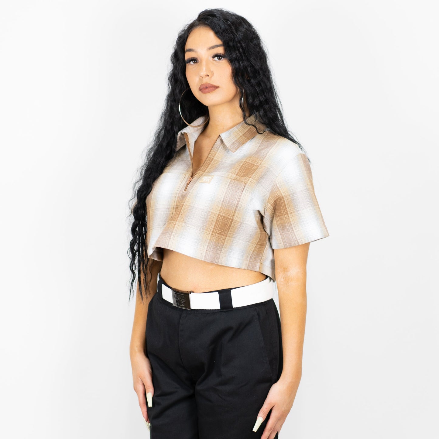 FB County Checker Zip Crop Top