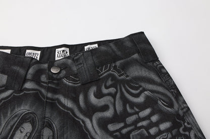 FB County Laser Printed Inked Up Hard Denim Shorts