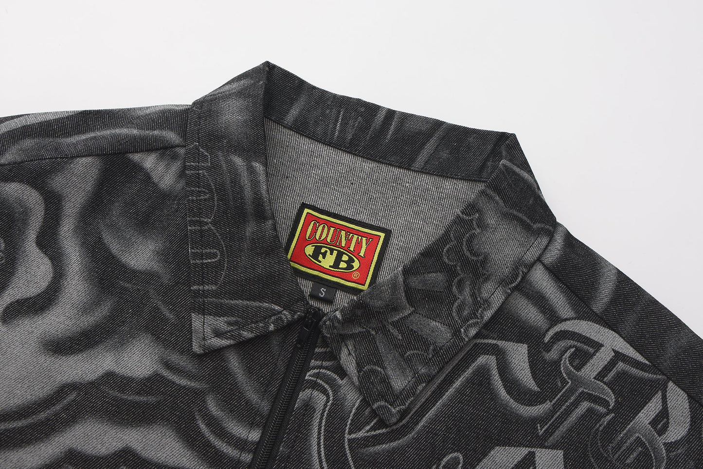 FB County Inked Up Hard Denim Short Sleeve Zip Shirt