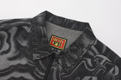 FB County Inked Up Hard Denim Short Sleeve Zip Shirt