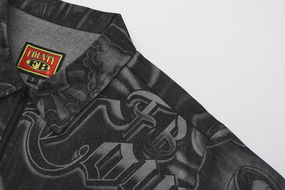 FB County Inked Up Hard Denim Short Sleeve Zip Shirt