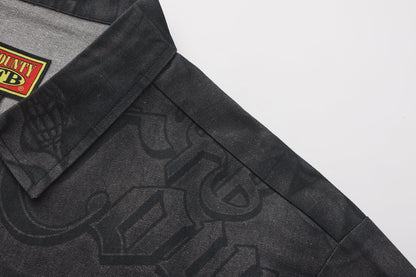 FB County Inked Up Hard Denim Short Sleeve Zip Shirt