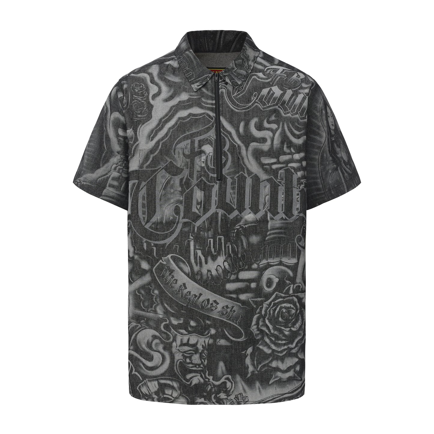 FB County Inked Up Hard Denim Short Sleeve Zip Shirt