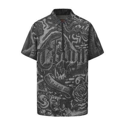 FB County Inked Up Hard Denim Short Sleeve Zip Shirt
