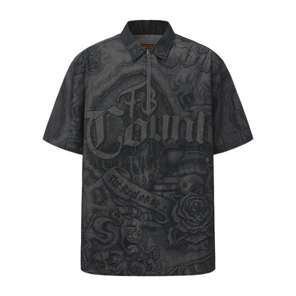 FB County Inked Up Hard Denim Short Sleeve Zip Shirt