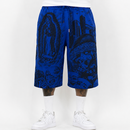 FB County Rhinestone Graffiti Baggy Fleece Shorts