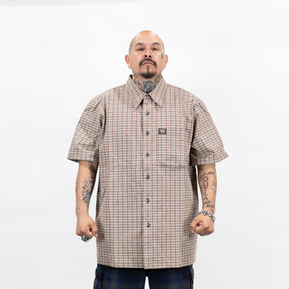 FB County Vintage Long Collar Short Sleeve Checker Shirt