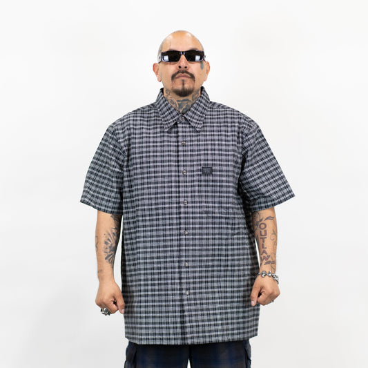 FB County Vintage Long Collar Short Sleeve Checker Shirt
