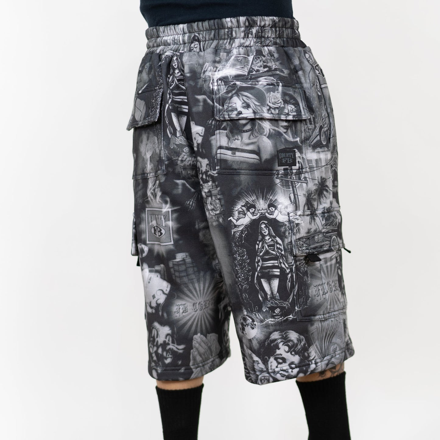 FB County Laser Print Fleece Cargo Shorts