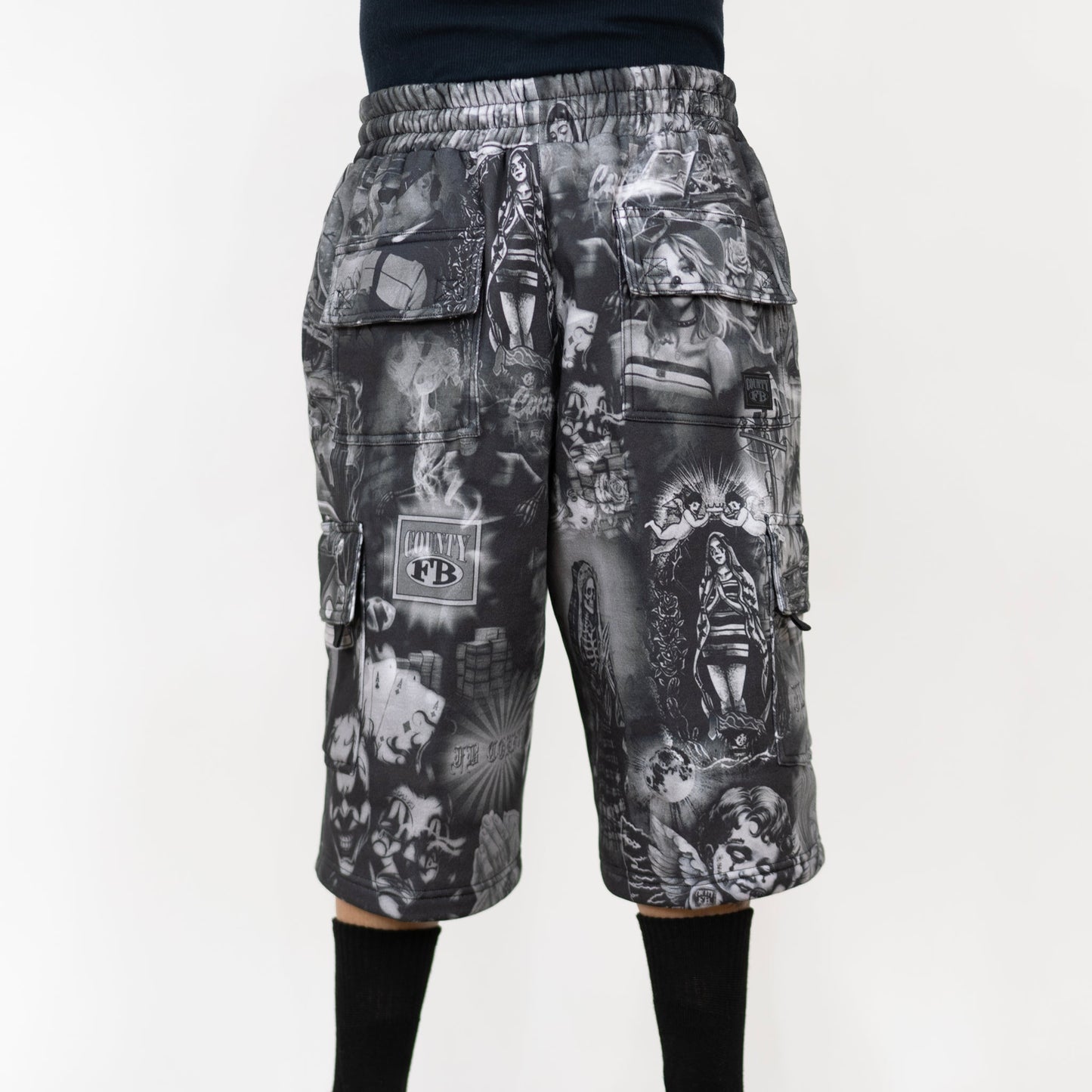 FB County Laser Print Fleece Cargo Shorts